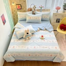 ( tặng ôm) Bộ Chăn Ga Gối 4 Món Cotton Đũi Chăn Hè Chần Bông Pastel Decor.urhome 5