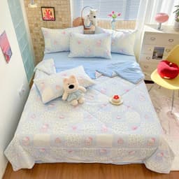 ( tặng ôm) Bộ Chăn Ga Gối 4 Món Cotton Đũi Chăn Hè Chần Bông Pastel Decor.urhome 7
