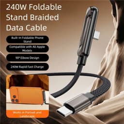 [HOT 2026] Cáp Sạc Siêu Nhanh 2 In 1, Công Suất 240W, Type C to C, Xoay Gập 360 Độ Làm Giá Đỡ Điện Thoại Đa Năng 4