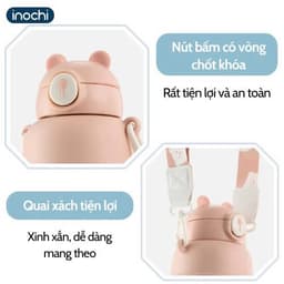 Bình giữ nhiệt inox Fuji Bear Inochi 560ml – Inox 316, Giữ nhiệt tốt, Có ống hút, dây đeo cho bé 2