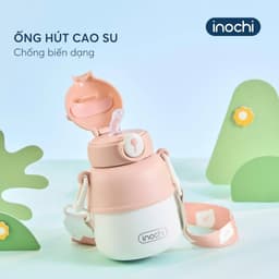 Bình giữ nhiệt inox Fuji Bear Inochi 560ml – Inox 316, Giữ nhiệt tốt, Có ống hút, dây đeo cho bé 5