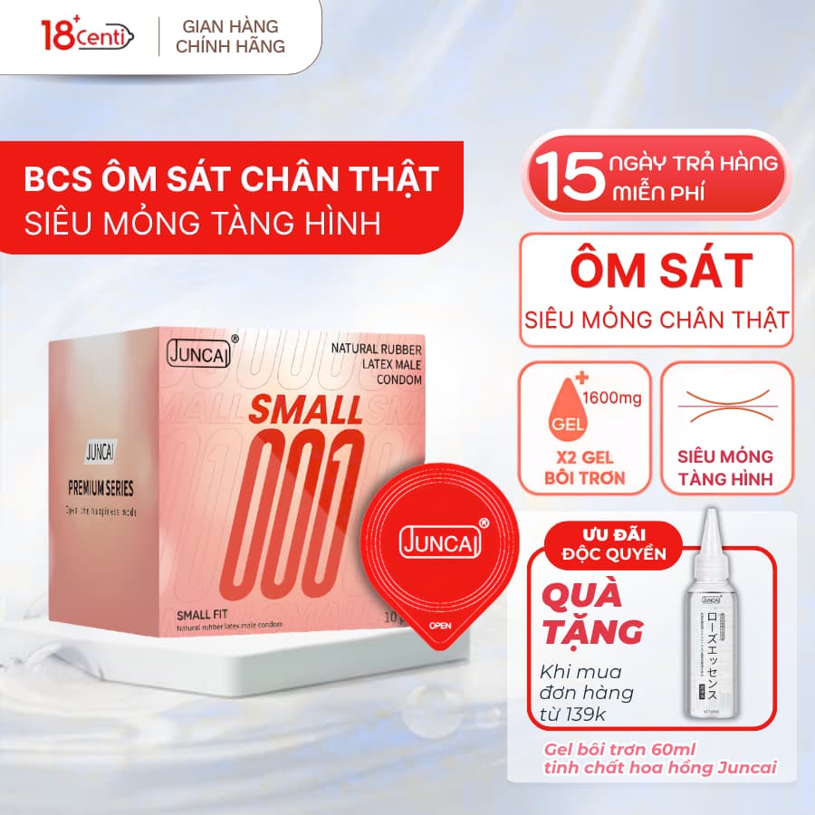 Bao Cao Su Juncai Small Fit ôm sát chân thật size 49mm 1 hộp 10 Bao