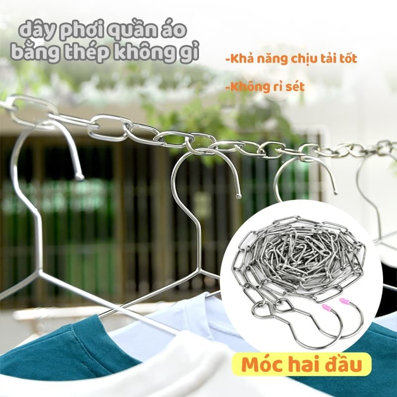 Dây xích inox phơi đồ đa năng, có móc khóa, dài từ 1m đến 6m