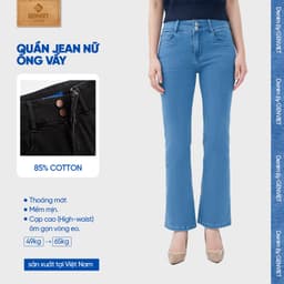 Quần bò nữ ống loe cạp cao GENVIET JEANS vải denim form ôm, chất co giãn 8783 2