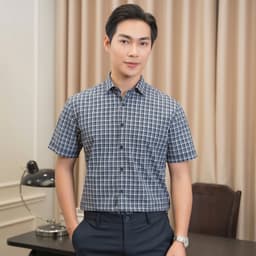 Áo Sơ Mi Ngắn Tay Công Sở DGC Dáng Suông Smart Casual, Hoạ Tiết Kẻ Caro Trẻ, Dễ Phối Đồ - SASNBC51M 2
