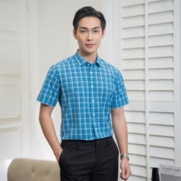 Áo Sơ Mi Ngắn Tay Công Sở DGC Dáng Suông Smart Casual, Hoạ Tiết Kẻ Caro Trẻ, Dễ Phối Đồ - SASNBC51M 7