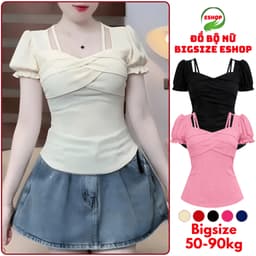 Áo Thun Tay Ngắn Bigsize Ôm Body ESHOP MS482 Thiết Kế Cổ Vuông Phối Dây Sang Chảnh Tôn Dáng 45-85kg 1