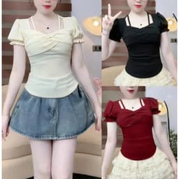 Áo Thun Tay Ngắn Bigsize Ôm Body ESHOP MS482 Thiết Kế Cổ Vuông Phối Dây Sang Chảnh Tôn Dáng 45-85kg 2