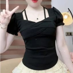 Áo Thun Tay Ngắn Bigsize Ôm Body ESHOP MS482 Thiết Kế Cổ Vuông Phối Dây Sang Chảnh Tôn Dáng 45-85kg 5