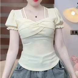 Áo Thun Tay Ngắn Bigsize Ôm Body ESHOP MS482 Thiết Kế Cổ Vuông Phối Dây Sang Chảnh Tôn Dáng 45-85kg 3