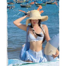 Set đồ đi biển nữ kẻ sọc pastel – Áo bra ren dây ngọc + quần short xòe sexy, siêu tôn dáng 2