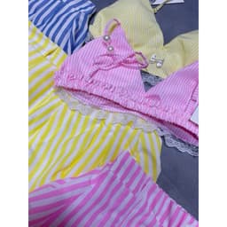 Set đồ đi biển nữ kẻ sọc pastel – Áo bra ren dây ngọc + quần short xòe sexy, siêu tôn dáng 9