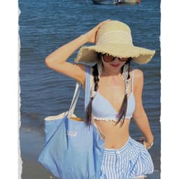 Set đồ đi biển nữ kẻ sọc pastel – Áo bra ren dây ngọc + quần short xòe sexy, siêu tôn dáng 4