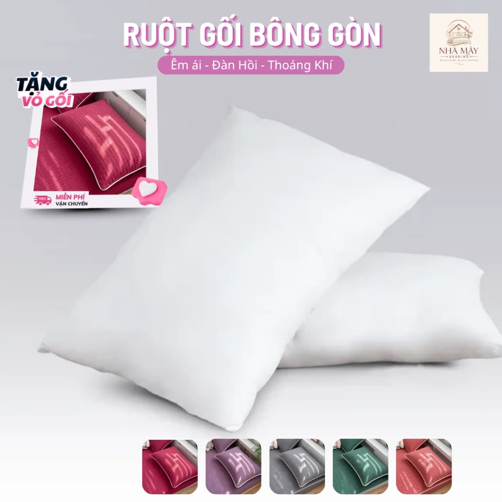(KÈM VỎ) Ruột Gối Đầu Ép Hơi Pillow Hilton Tiêu Chuẩn Khách Sạn Cao Cấp, Gối Bông Gòn Mềm Mịn Êm Ái - 004