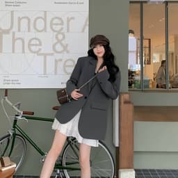 [Sẵn Xám] Áo Blazer Nữ Dáng Dài Áo Vest Nữ Blazer Dáng Rộng Màu Xám Phong Cách Retro Áo Khoác Vest Nữ Kiểu Hàn Quốc AZ10 1