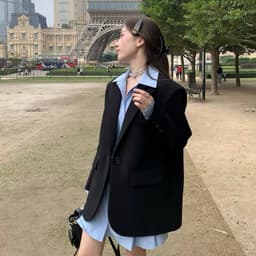 [Sẵn Xám] Áo Blazer Nữ Dáng Dài Áo Vest Nữ Blazer Form Rộng Dáng Dài Áo Khoác Vest Nữ Đi Làm Đi Chơi Thu Đông AZ1073 1