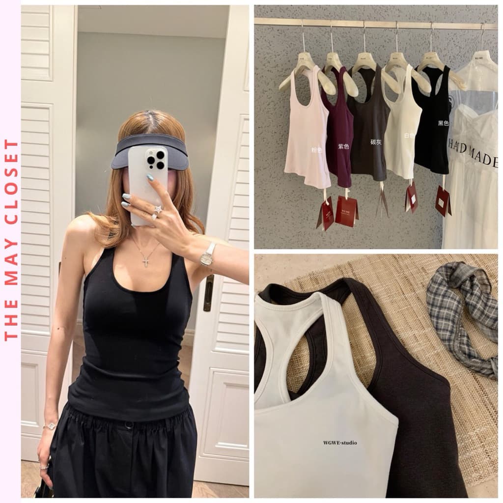 [𝐒𝐀𝐋𝐄] 𝑻𝒉𝒆𝑴𝒂𝒚 x 𝐖𝐆𝐖𝐄/ Áo Thun Ba Lỗ Nữ Kèm Mút Ngực 𝐖𝐆𝐖𝐄 8876, Áo Balo 2 Dây Lưng Chữ I Chất Mềm Mát