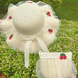 MŨ CÓI BÉ GÁI PHỐI REN LƯỚI THÊU CHERRY – RỘNG VÀNH CHỐNG NẮNG, KÈM TÚI XINH ĐỒNG BỘ 🍒  VINBEO [BIN01] 4