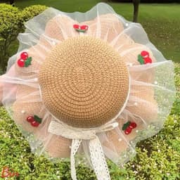 MŨ CÓI BÉ GÁI PHỐI REN LƯỚI THÊU CHERRY – RỘNG VÀNH CHỐNG NẮNG, KÈM TÚI XINH ĐỒNG BỘ 🍒  VINBEO [BIN01] 7