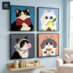 Tranh Treo Tường Hoạt Họa Hình bé mèo  Đáng Yêu , tranh canvas, trang trí phòng ngủ 2