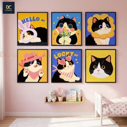 Tranh Treo Tường Hoạt Họa Hình bé mèo  Đáng Yêu , tranh canvas, trang trí phòng ngủ 1