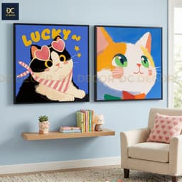 Tranh Treo Tường Hoạt Họa Hình bé mèo  Đáng Yêu , tranh canvas, trang trí phòng ngủ 3