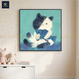 Tranh Treo Tường Hoạt Họa Hình bé mèo  Đáng Yêu , tranh canvas, trang trí phòng ngủ 8