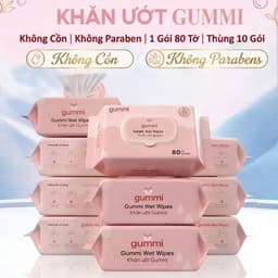 Thùng 10 gói khăn ướt Gummi 80 Tờ không cồn, không parabens cao cấp dành cho em bé chuẩn 1