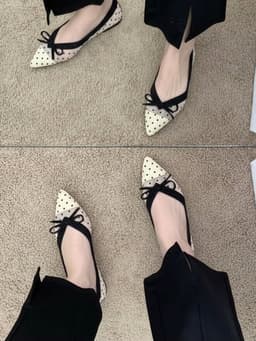 Giày Bệt Nữ Mũi Nhọn Họa Tiết Chấm Bi SETINA Giày Búp Bê Thoáng Khí Đế Mềm Thắt Nơ (Chân bè tăng 1 size) 2188 3