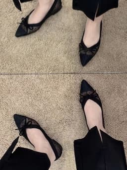 Giày Bệt Nữ Mũi Nhọn Họa Tiết Chấm Bi SETINA Giày Búp Bê Thoáng Khí Đế Mềm Thắt Nơ (Chân bè tăng 1 size) 2188 4
