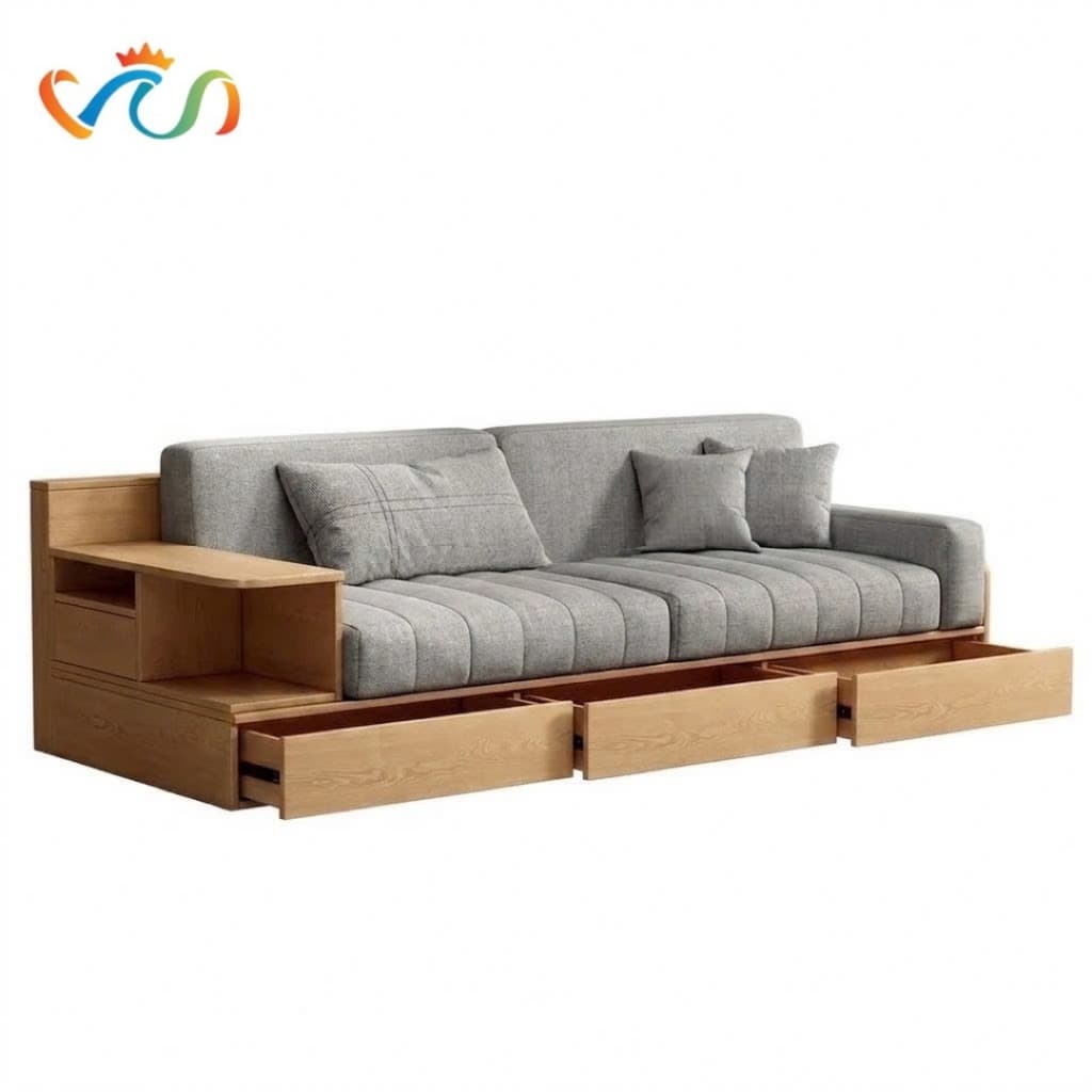 Bộ Ghế sofa gỗ tự nhiên có ngăn kéo VUADECOR VS137