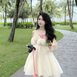 Váy Yếm Babydoll Hở Lưng Màu Kem Trơn/Chấm Bi Chất Voan Bồng Bềnh Mặc Hè Đi Biển 3
