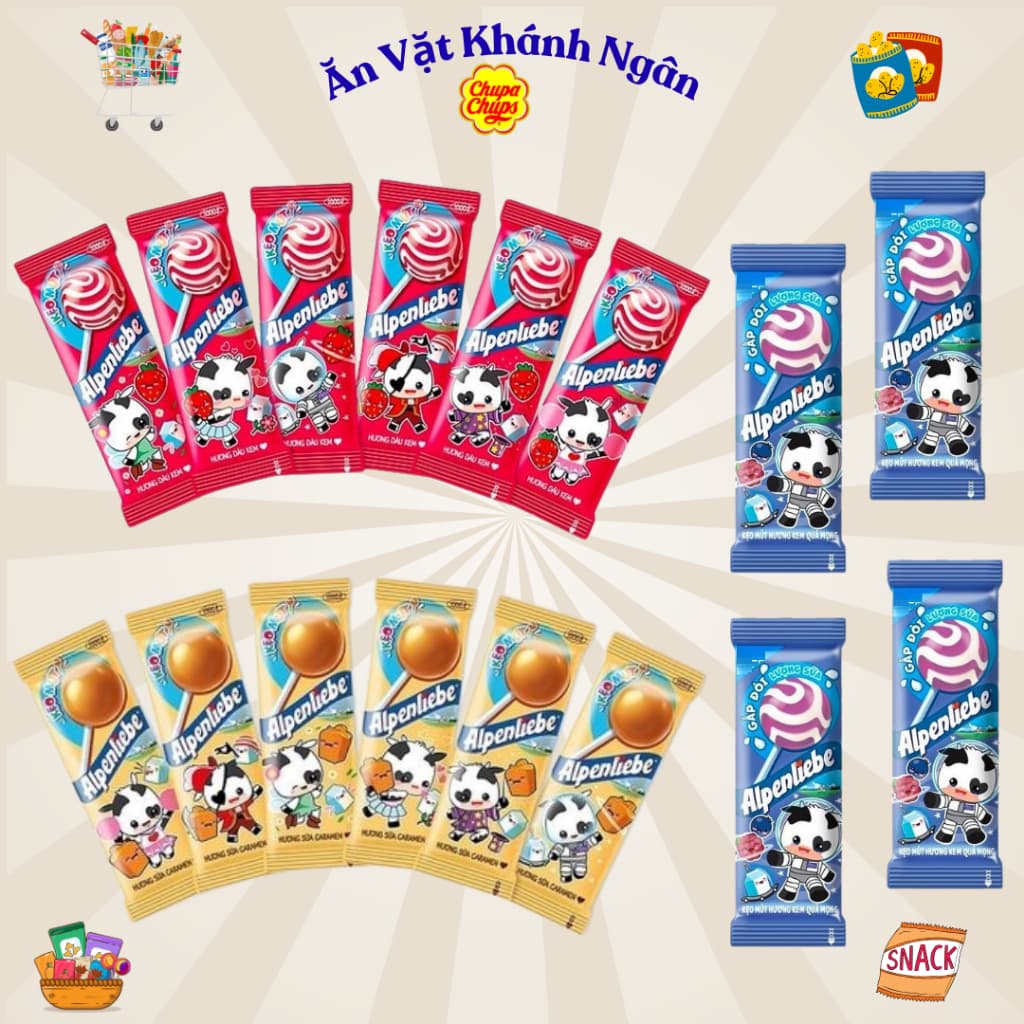 Kẹo mút Alpenliebe hương sữa Dâu, Caramel, Kem Quả Mọng - HÀNG CHÍNH HÃNG
