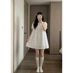 Set váy nữ babydoll kèm quần cổ sen tay phồng form rộng trắng tinh khôi siêu hot BYN BYN VKQ99 9