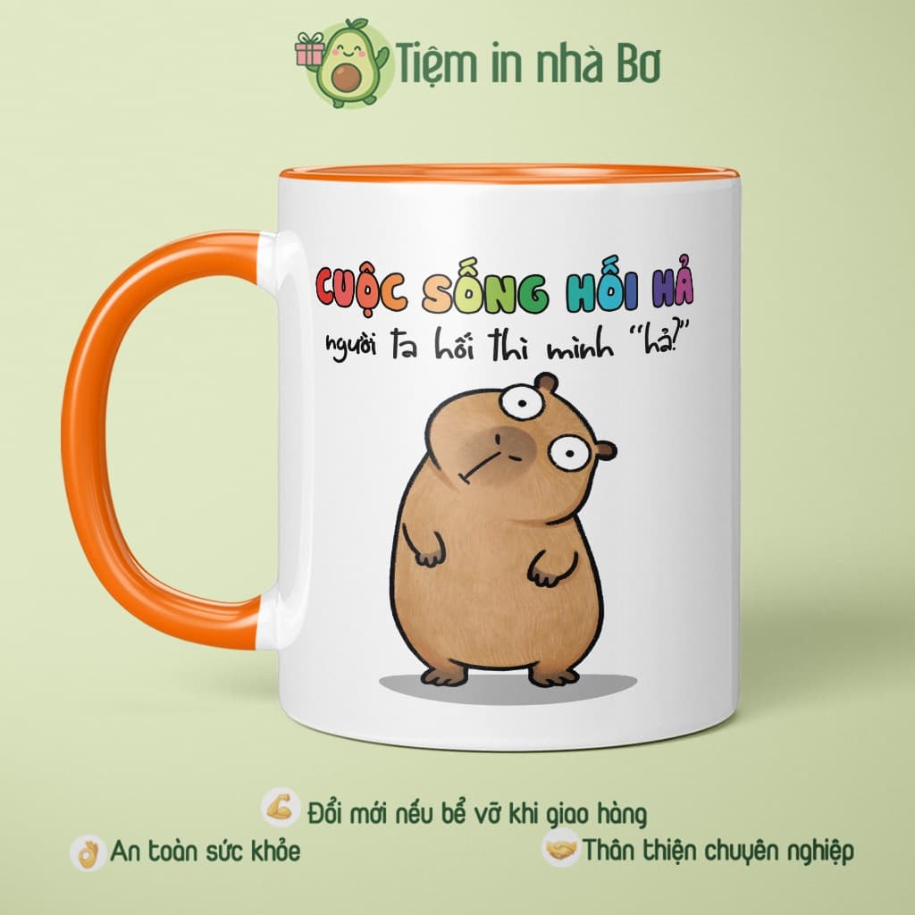 Ly Cốc Sứ Nhà Bơ In Chữ Cuộc Sống Hối Hả Hình Cappypara Dễ Thương Quà Tặng Bạn Bè Đồng Nghiệp Vui Nhộn Hài Hước