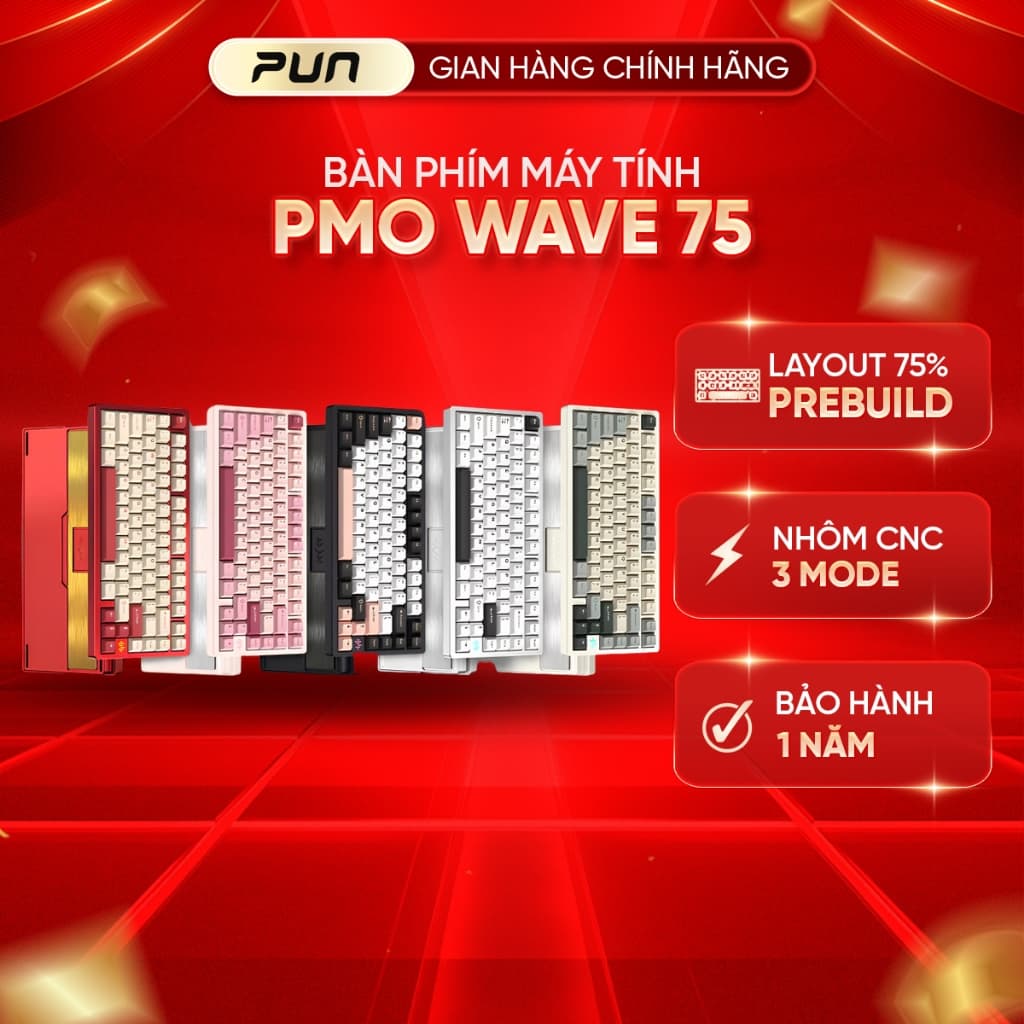 [CHÍNH HÃNG FULL VAT] PMO WAVE75 - Bàn phím cơ WAVE75 Kết Nối 3 Mode,Ball catch, Full Nhôm, Led RGB