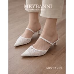 Giày Cao Gót MEYBANNI Mũi Nhọn Đế Nhọn 4cm Bản Ren Hoa Phối Quai Ngang Basic - D802 5