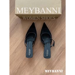 Giày Cao Gót MEYBANNI Mũi Nhọn Đế Nhọn 4cm Bản Ren Hoa Phối Quai Ngang Basic - D802 2