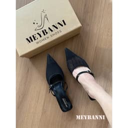 Giày Cao Gót MEYBANNI Mũi Nhọn Đế Nhọn 4cm Bản Ren Hoa Phối Quai Ngang Basic - D802 4