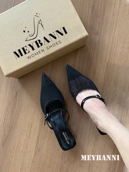Giày Cao Gót MEYBANNI Mũi Nhọn Đế Nhọn 4cm Bản Ren Hoa Phối Quai Ngang Basic - D802 10