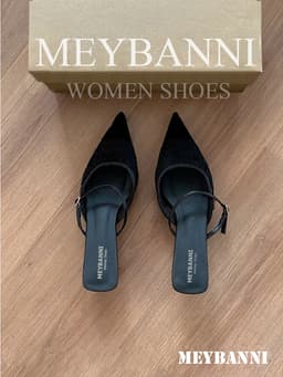 Giày Cao Gót MEYBANNI Mũi Nhọn Đế Nhọn 4cm Bản Ren Hoa Phối Quai Ngang Basic - D802 8