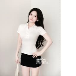Áo Thun Nữ Polo Cộc Tay JUSTDUN A7 - Cổ Đức, Khuy Cúc, Ôm Body, Cotton Mịn, Thoáng mát, Co Giãn 5
