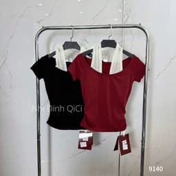 𝑨𝒏𝒏 𝑺𝒕𝒖𝒅𝒊𝒐 [𝐒𝐀𝐋𝐄]  𝐖𝐆𝐖𝐄/ Áo Thun Trễ Vai Nữ Ngắn Tay Phối Cổ Yếm WG.WE 9140 Ôm Body Chất Cotton Co Giãn 8
