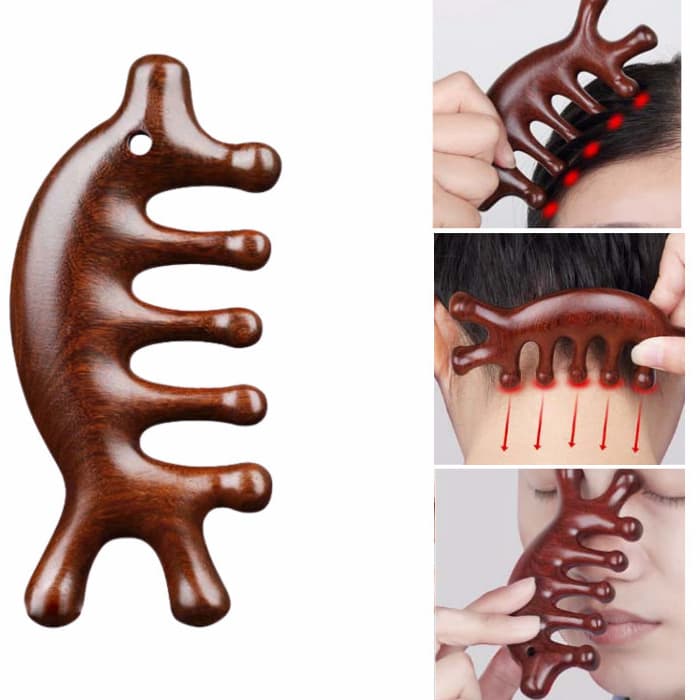 Lược Đàn Hương Đỏ 2 đầu massage mặt và đầu, thon gọn, giảm căng thẳng, đa năng cao cấp 