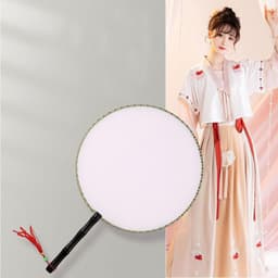 Quạt tròn trơn vải cán nhựa DIY vẽ trang trí cầm tay cổ trang 2