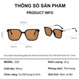 Kính râm thời trang nam nữ kính mát đi biển NARO EYEWEAR  form vuông đi biển du lịch ngày hè chống nắng G29 9