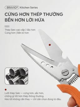 Kéo nhà bếp đa năng Bravio Keso thép không gỉ cao cấp kéo cắt gà xương cá 5
