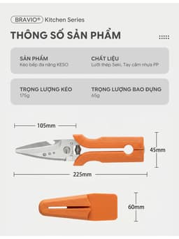 Kéo nhà bếp đa năng Bravio Keso thép không gỉ cao cấp kéo cắt gà xương cá 10