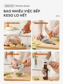 Kéo nhà bếp đa năng Bravio Keso thép không gỉ cao cấp kéo cắt gà xương cá 8