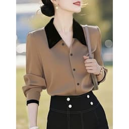 Áo Sơ Nữ Tay Dài hoa lụa tatin mềm mát nhẹ phối cổ Fom vừa thoáng Mát Phong Cách thanh lịch  A4608 full size 35-90kg 1
